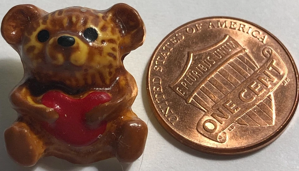 3 JHB Hand-Painted Teddy Bear Red Heart Resin Shank Buttons 19mm 3/4" Tall 12534 - Image 2 of 4