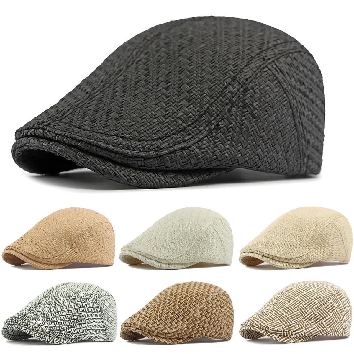 Men Summer Straw Hat Flat Cap Newsboy Beret Solid Ivy Cabbie Driving Casual Cap
Opens in a new windo