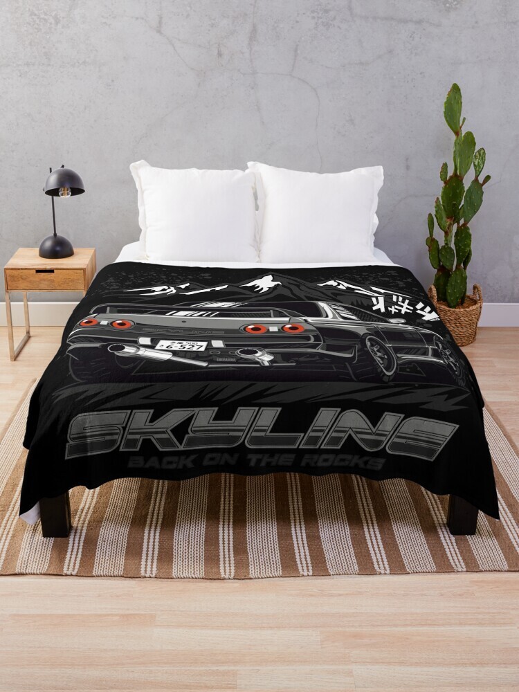 Skyline R32 Velveteen Plush Blanket, Iconic Sports Car Throw Blanket, JDM