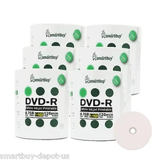 600 Pcs SmartBuy DVD-R DVDR 16X 4.7GB White Inkjet Hub Printable Recordable Disc