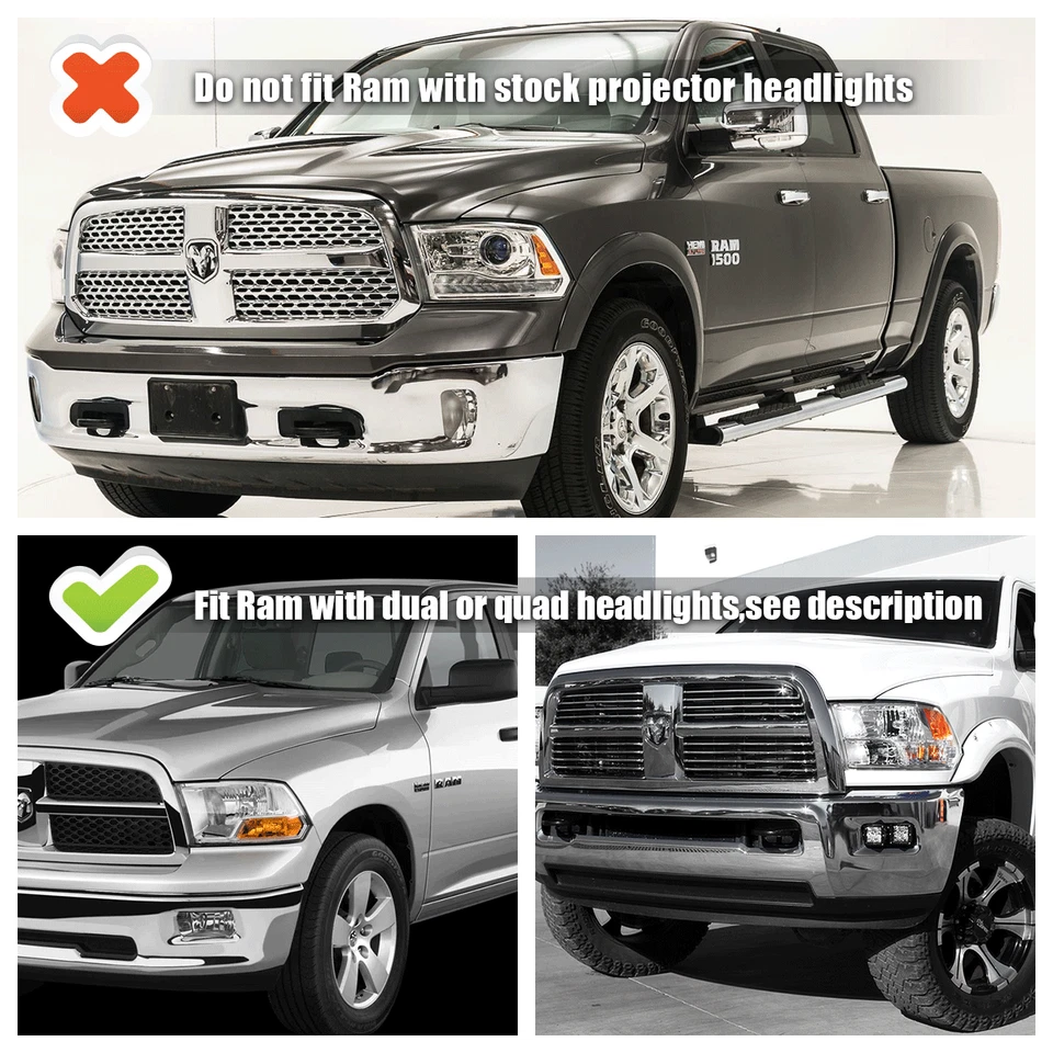 Fit 2009-2018 Dodge Ram1500/2500/3500 Polished Black Projector Headlights - Image 4 of 4