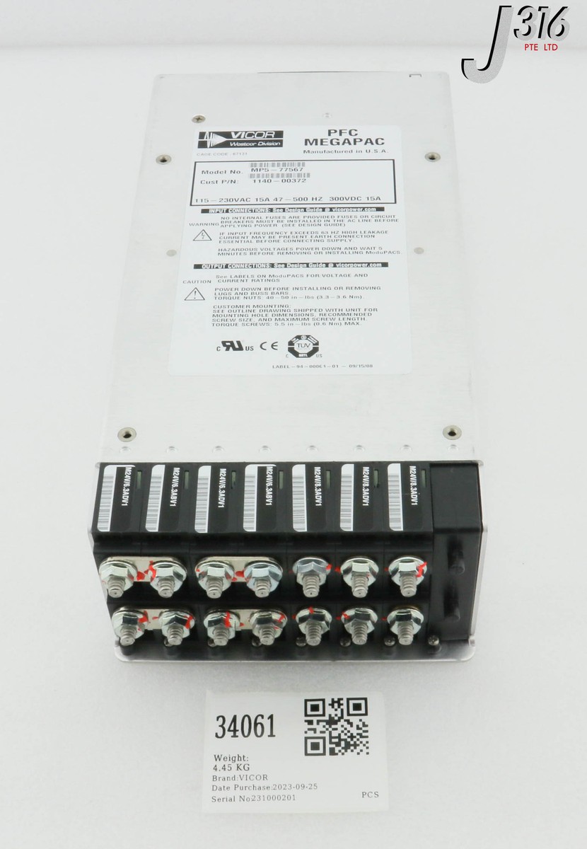 34061 VICOR POWER SUPPLY, PFC MEGAPAC, 24VDC, AMAT 1140-00372 MP5