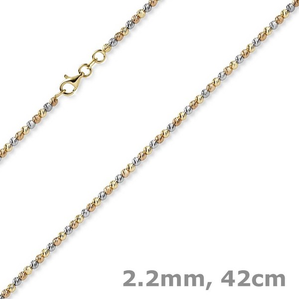 2,2Mm Kugelkette Halskette Aus 750 Gold Gelb/Rot/Weiß Tricolor Diamantiert 42Cm-image