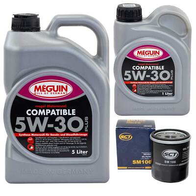 Motoröl Set SAE 5W-30 Plus Meguin 6 Liter + Ölfilter für Toyota RAV 4 II 2.0 D 
