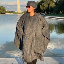 ANDEAN ALPACA BABY ALPACA HANDMADE WOMEN GRAY SHAWL CAPE PONCHO L