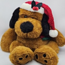 JC PENNY HOLIDAY COLLECTION GOLDEN BEAR Christmas PLUSH Santa Hat Puppy Dog 25"