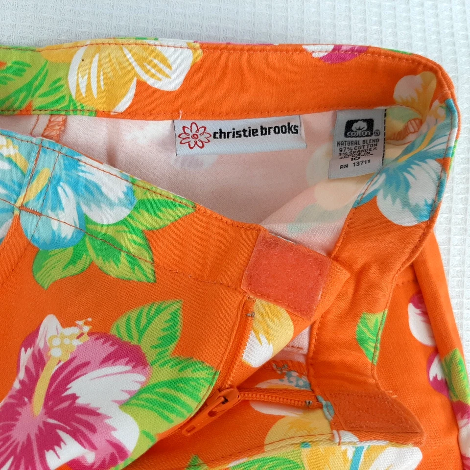 Y2K christie brooks Kids Girls Sz 10 Capri Pants Tropical Hawaiian Floral Orange - Image 4 of 4
