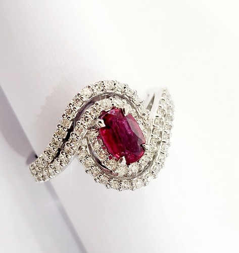 Anillo Oro 750 Fantasía Rubí Diamantes Mujer Boda Ganga 50% Descuento 18kt - Imagen 2 de 9