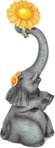Elephant Sunflower Garden Decor, 14.3" Solar Large Garden Statue, Outdoor Yard
