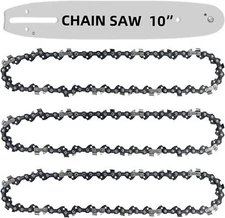 [4 Pieces] 10 Inch Chainsaw Chain with Replacement Guide Bar S40 3/8" LP Pitch