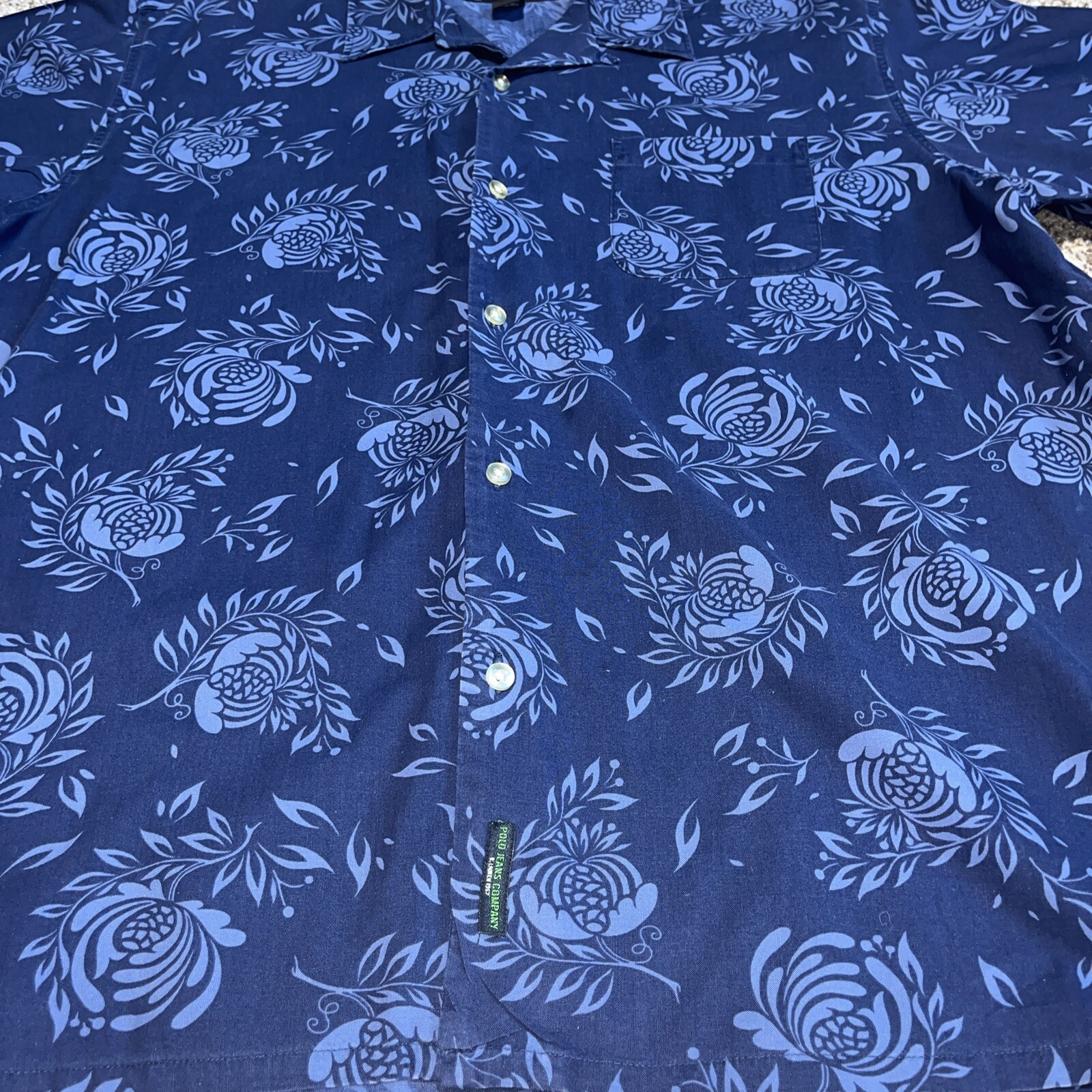 Polo Jeans Co. Ralph Lauren Blue Floral Hawaiian Short Sleeve Mens Shirt Large - View 2