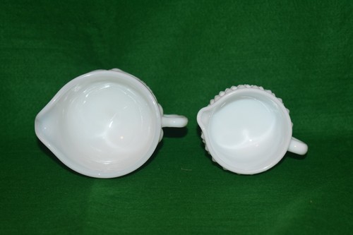 2 SMALL VINTAGE MILK GLASS CREAMERS - 1 HOBNAIL & 1 FRUIT DESIGN - Picture 3 of 4