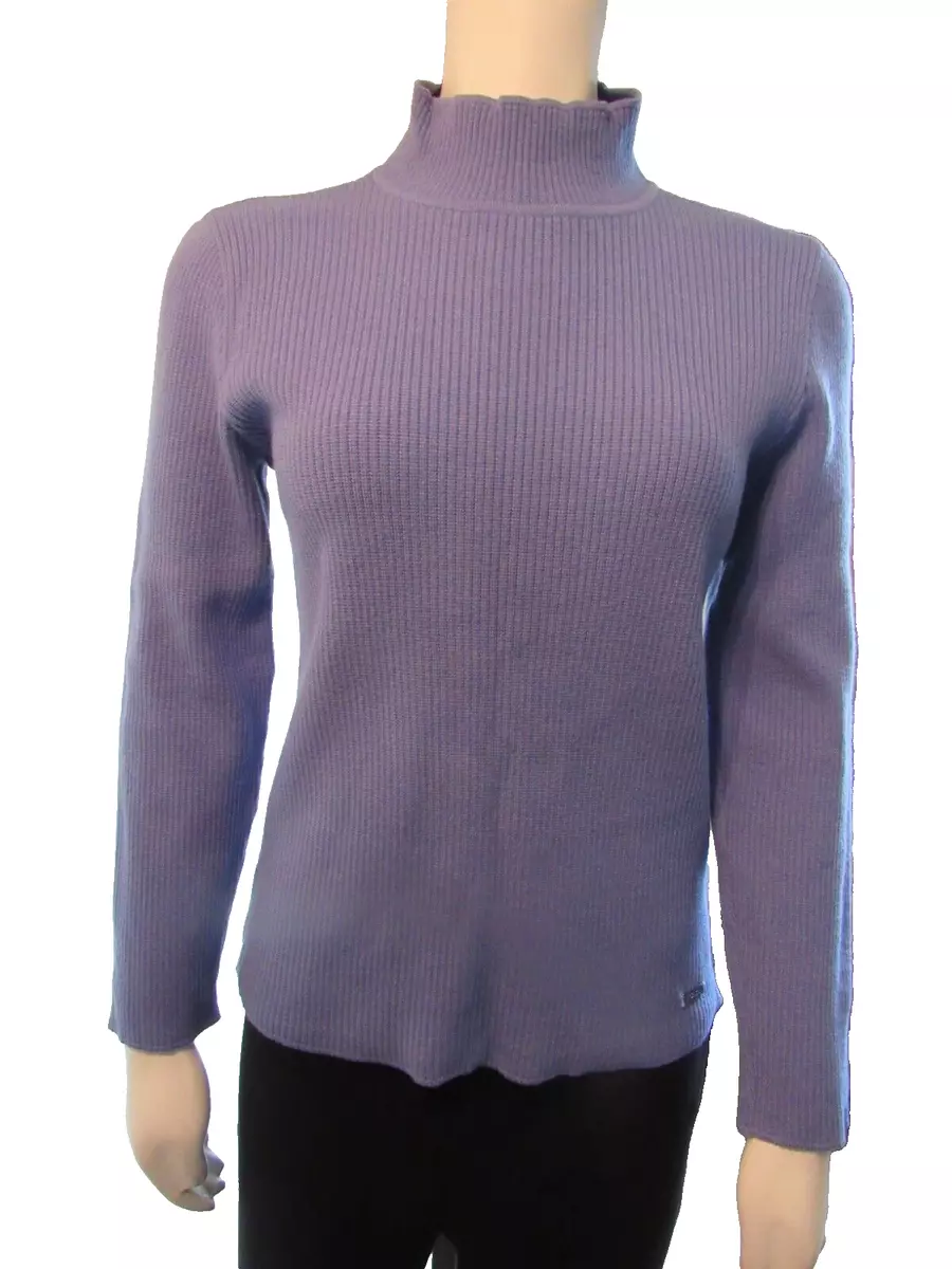 Escada Cashmere Wool Silk Sweater Mock Neck Blue Ribbed Size 34 XS