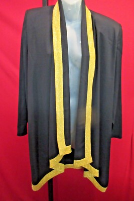 ~MARIA VITTORIA Italy Vintage 80's Black Gold Metallic Trim Cape Coat Size L XL~
