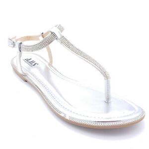 silver thong sandals with rhinestones