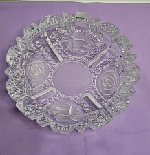Early American Pattern Clear Glass Vintage Crystal Rose Ashtray 7" x 2"