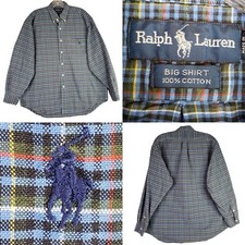 Polo Ralph Lauren Big Shirt Oxford Plaid Button Down LS Mens Size Medium Flaw