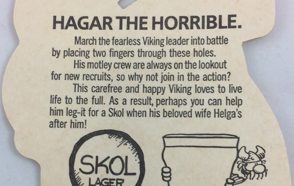 Vintage 1986 Hagar The Horrible Skol Lager Finger Puppet Viking Beer