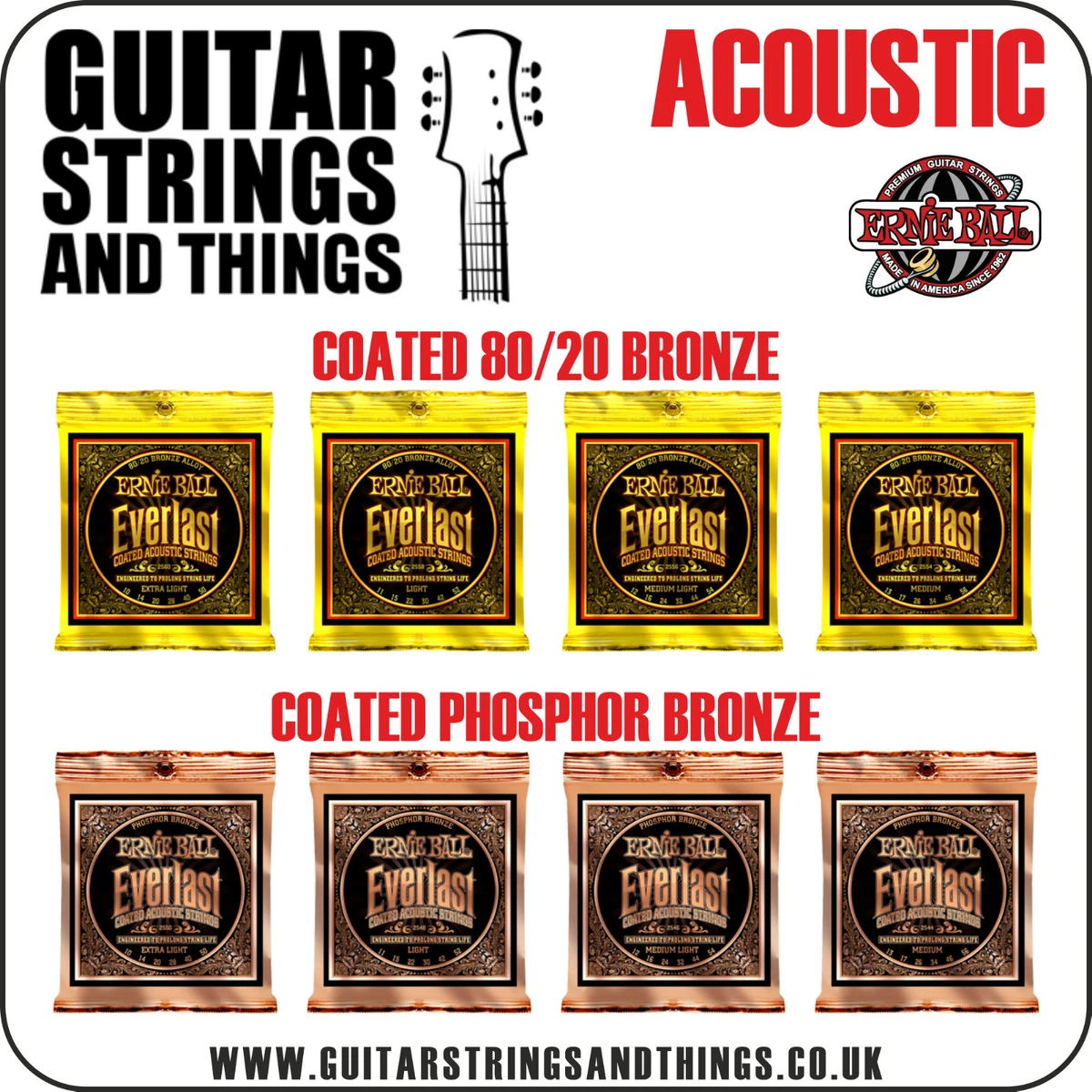 Ernie Ball Everlast Coated Phosphor or 80 20 Bronze Acoustic