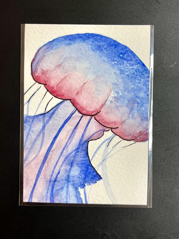 ACEO Original, Abstract Jelly Fish,  Mini Art Painting by Annibbie
