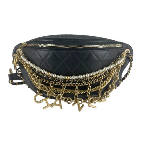 Auth CHANEL Shoulder Bag Waist Bag Black/Gold/Off White Leather/Metal - z10287