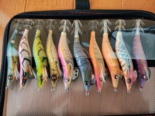 Set of 10 EGI lures, size 2.5, for fishing, squid fishing, with a case