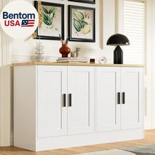 53.1“W White 4 Door Buffet Cabinet, Coffee Bar with Adjustable Shelf, Kitchen Si