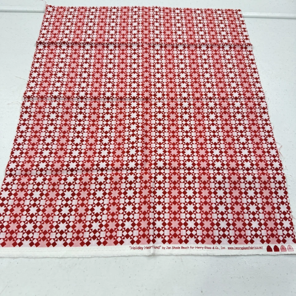 vintage holiday heartland henry glass quilting fabric red geometric cotton 44x18 - Image 2 of 4