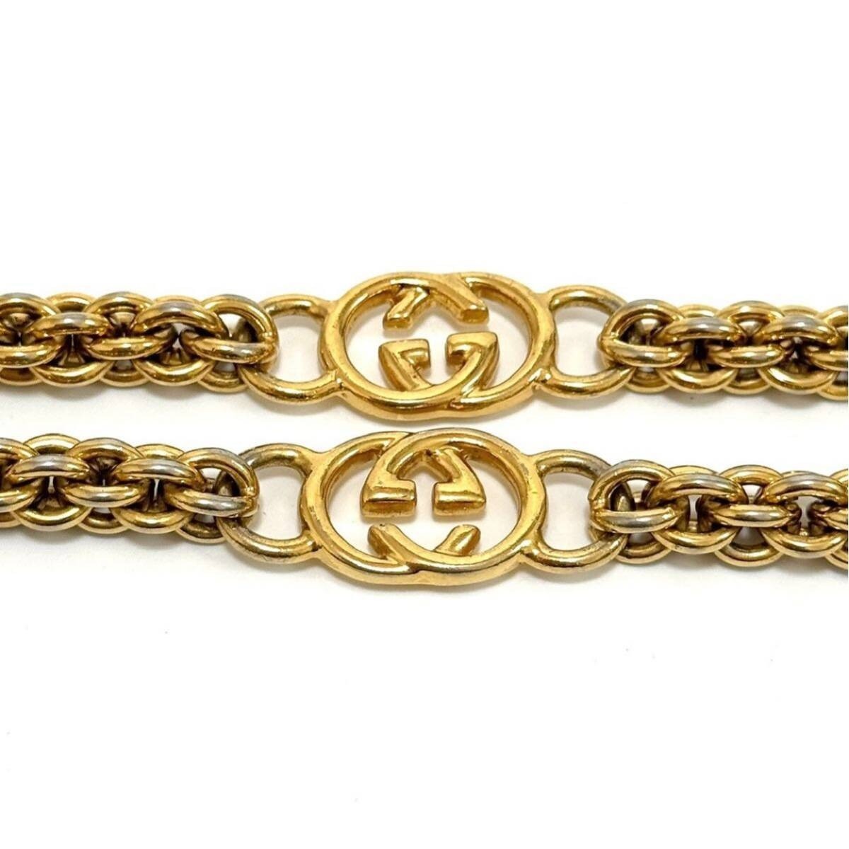 Auth Old GUCCI Gold Chain Belt GG logo mark Vintage Long