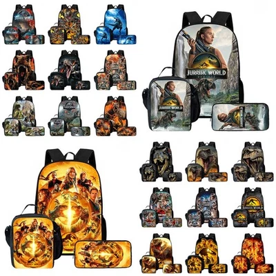 2025 New Jurassic World Dinosaur Backpack School Lunch Bag Bookbag Pencil Case