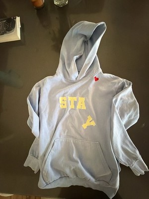 Stray kids SKZ fandom Stay with Heart Embroidery light blue merch hoodie.