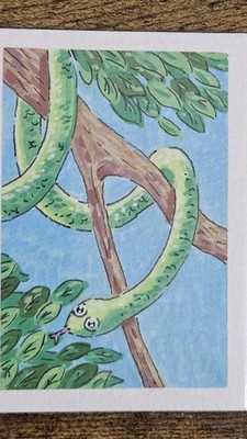 Aceo Original Acrylic Painting Of A Cute Lil Snek In The Trees