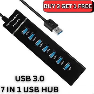 7 Ports Hub USB 3.0 Verlängerungskabel High Speed Mehrfachadapter PC Laptop