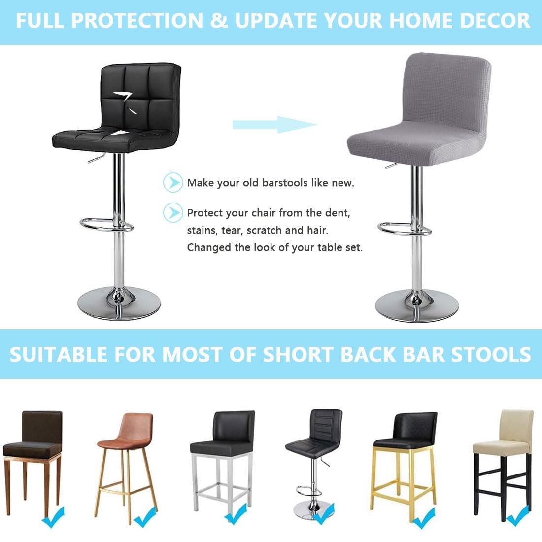 Housse de tabouret de bar imperméable extensible en élasthanne anthracite