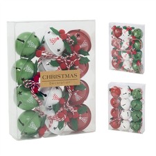 Pack of 12 Small Festive Jingle Bell Baubles | Christmas Tree Ornaments - 4cm