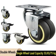 Heavy Duty Furniture Rubber Swivel Castor Double Wheels with Brake Max 300kg