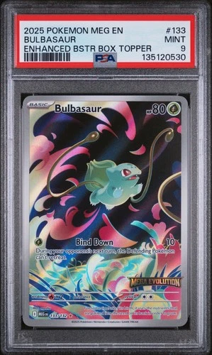 2025 Pokemon Mega Evolution Bulbasaur #133/132 Box Topper Stamped Promo PSA 9