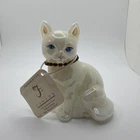 Fenton July Birthday Opalescent Hand Painted Glass Cat Figurine Signed Blue Eyes