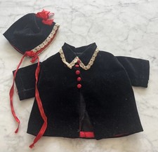 Antique Darling Black Velvet Coat/Cape And Bonnet With Lace And Satin Accents