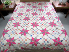 OUTSTANDING Vintage Hand Sewn Cats & Dogs Feed Sack LeMOYNE STAR 49-Patch Quilt