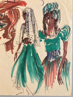 Painting Felt-Tip on Paper Woman Bust Portrait 1960 to Identify 20th Century Art