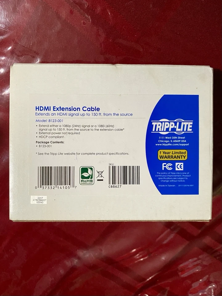 TRIPP LITE B123-001, 1ft HDMI ACTIVE SIGNAL EXTENDER CABLE HDMI 24HZ - Image 2 of 4