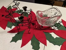 Crystal sleigh and metal reindeer candle holders - Princess House Fantasia