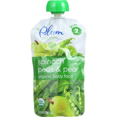 Plum Organics Organic Baby Food Spinach Peas & Pear Stage 2 4 Oz Pouch