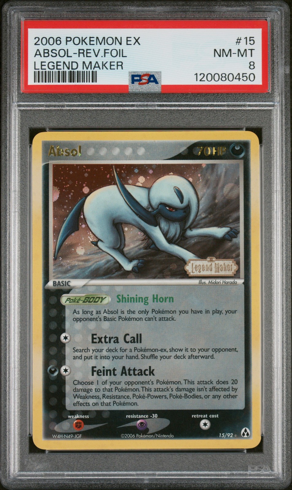 2006 POKEMON EX LEGEND MAKER #15 ABSOL-REVERSE FOIL PSA 8