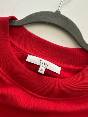 Tibi S Cocoon CrewNeck Sweatshirt Red Pullover Slash Slit Elbow Top Ring - Picture 6 of 12