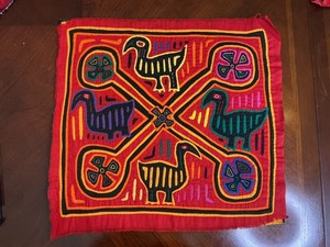 Vintage Kuna Mola Hand Stitched Textile Panel Panama Guna Folk Art birds X 