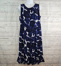 Talbots Womens Dress Sz 10 Blue White Floral Sleeveless