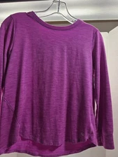 Xersion Workout Top Girls Medium 10/13 Pink Spacedye Long Sleeve Thumb Holes