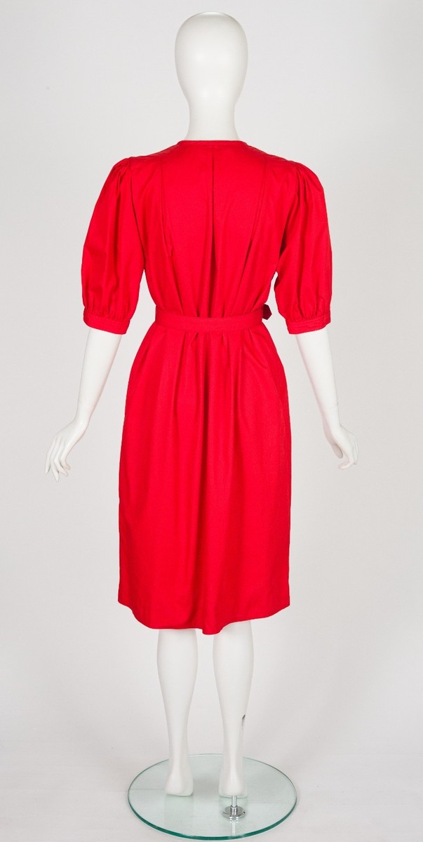 Christian Dior Sport 1980s Red Cotton Poplin Puff Sleeve Vintage